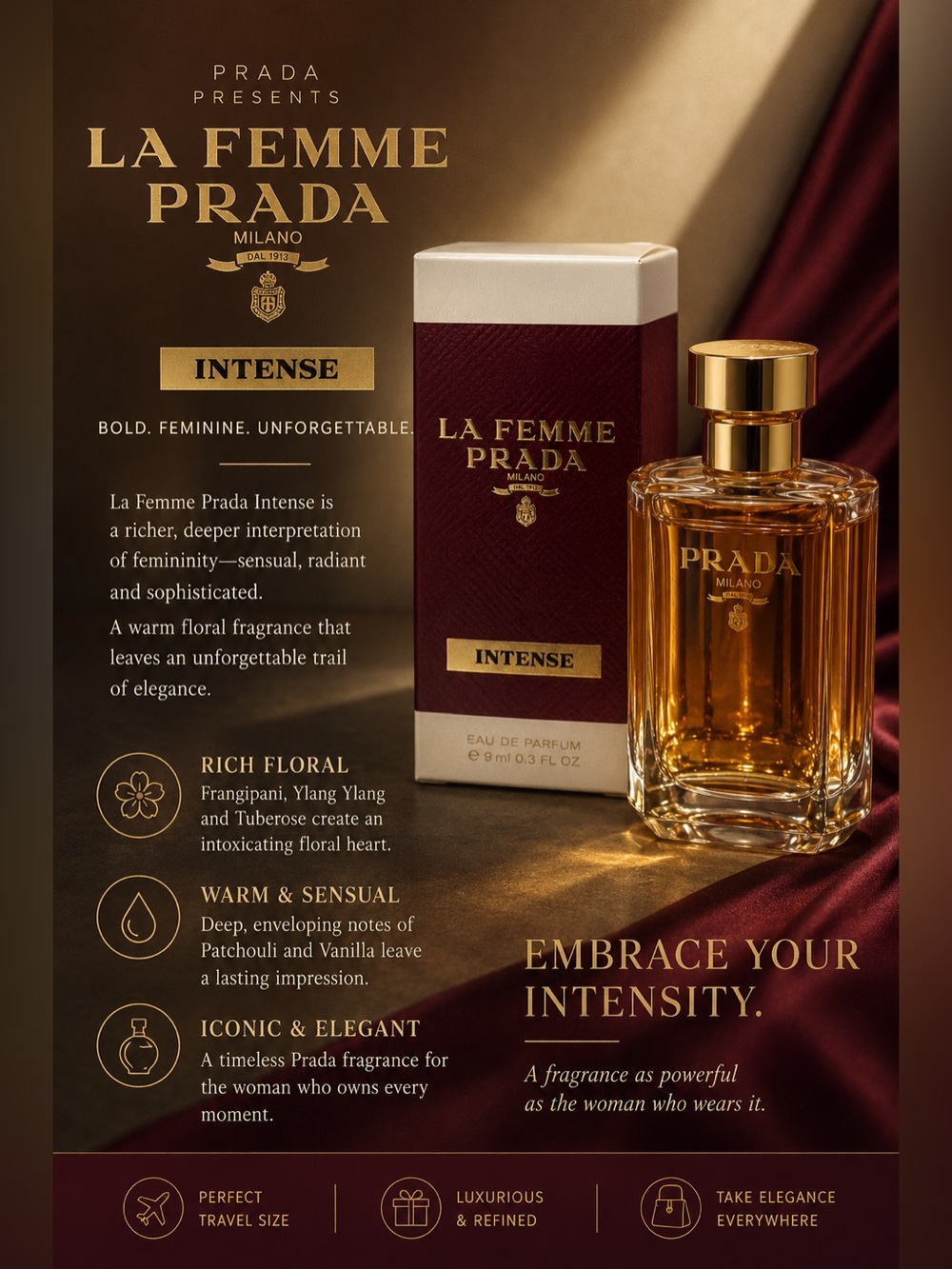 Prada La Femme Intense - Amber Bottle & Burgundy Box